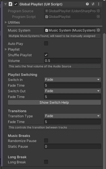 Playlist Options as visible on a Global Playlist